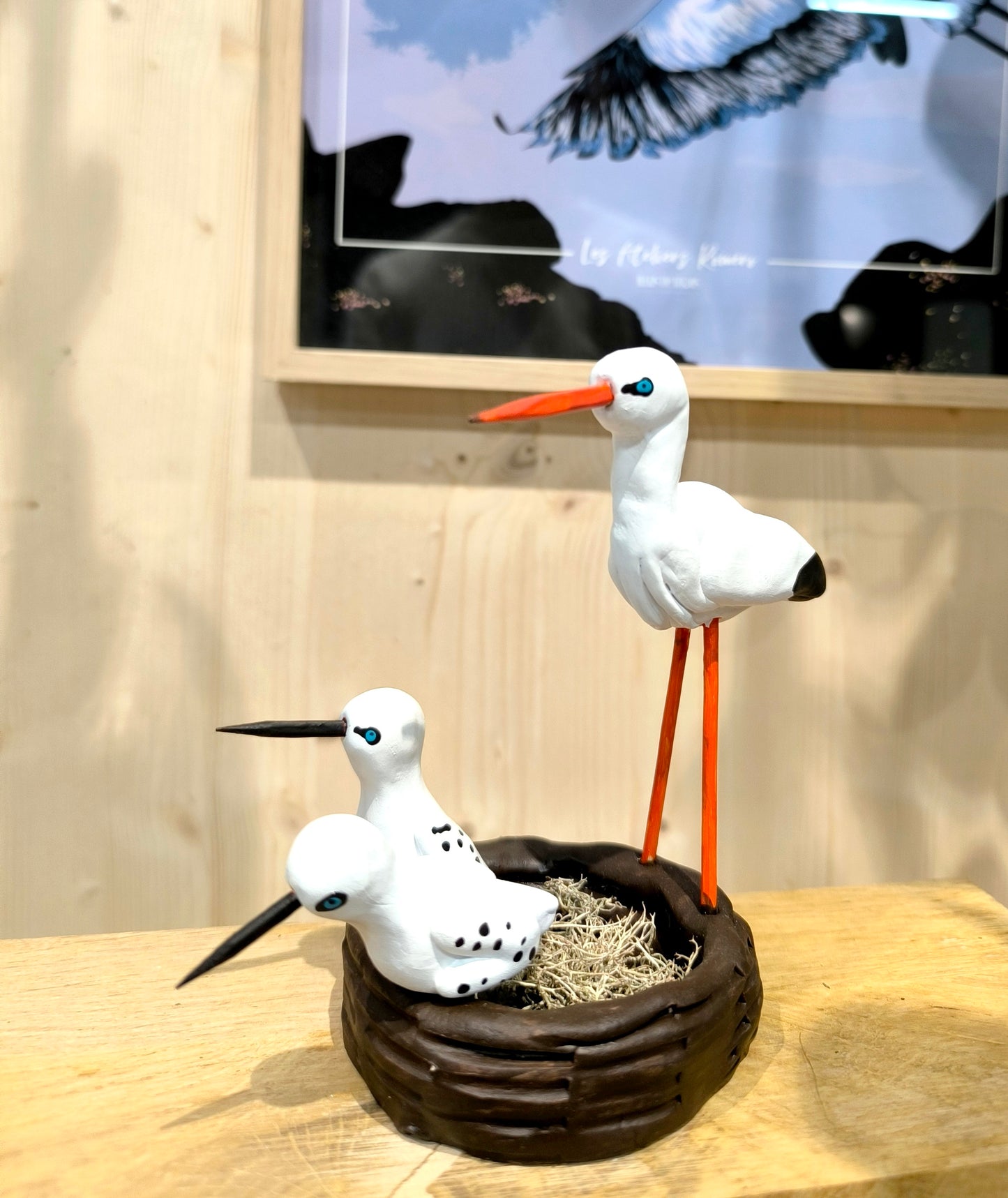 STORK WITH HER CHILDREN - Figurine