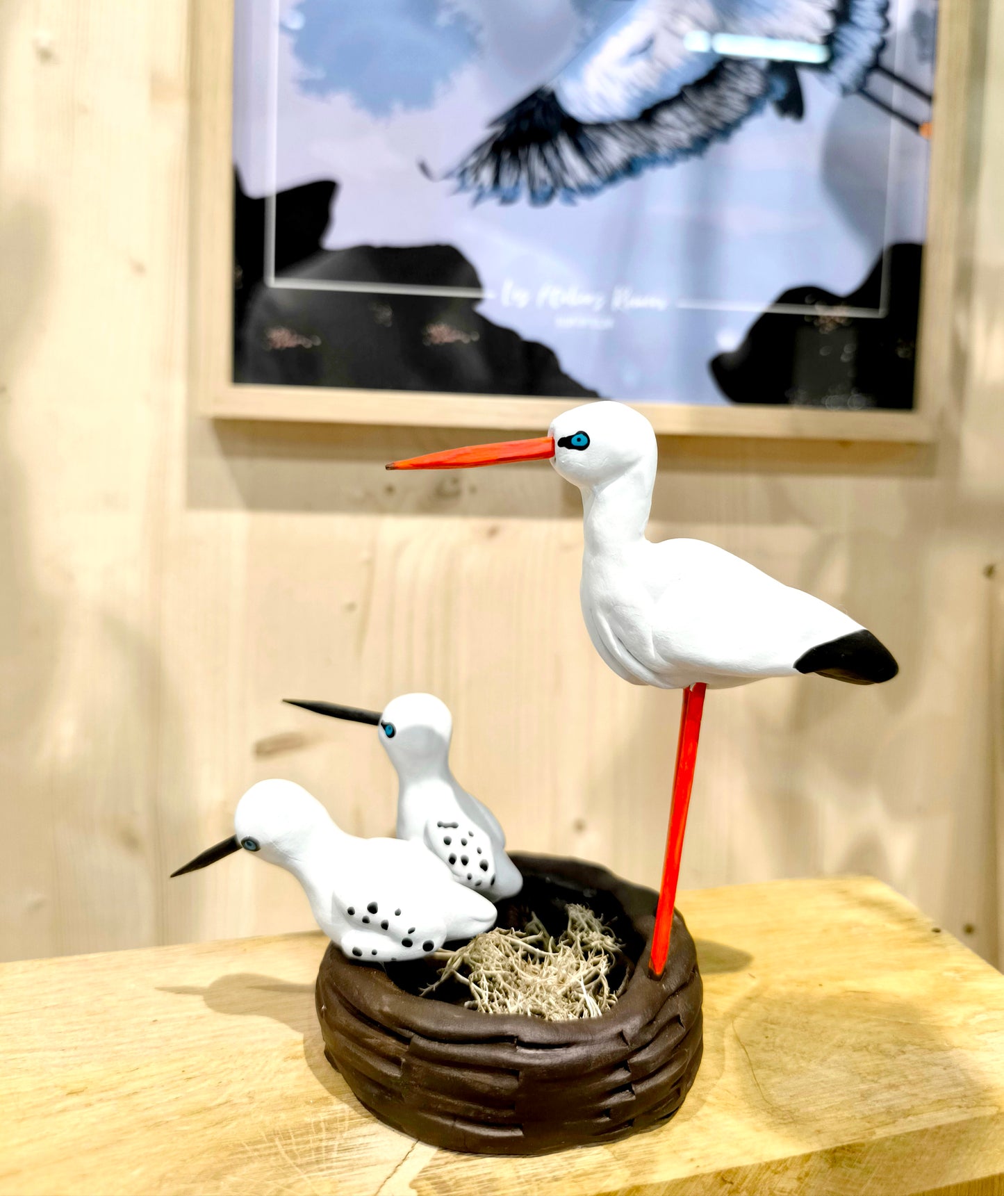 STORK WITH HER CHILDREN - Figurine