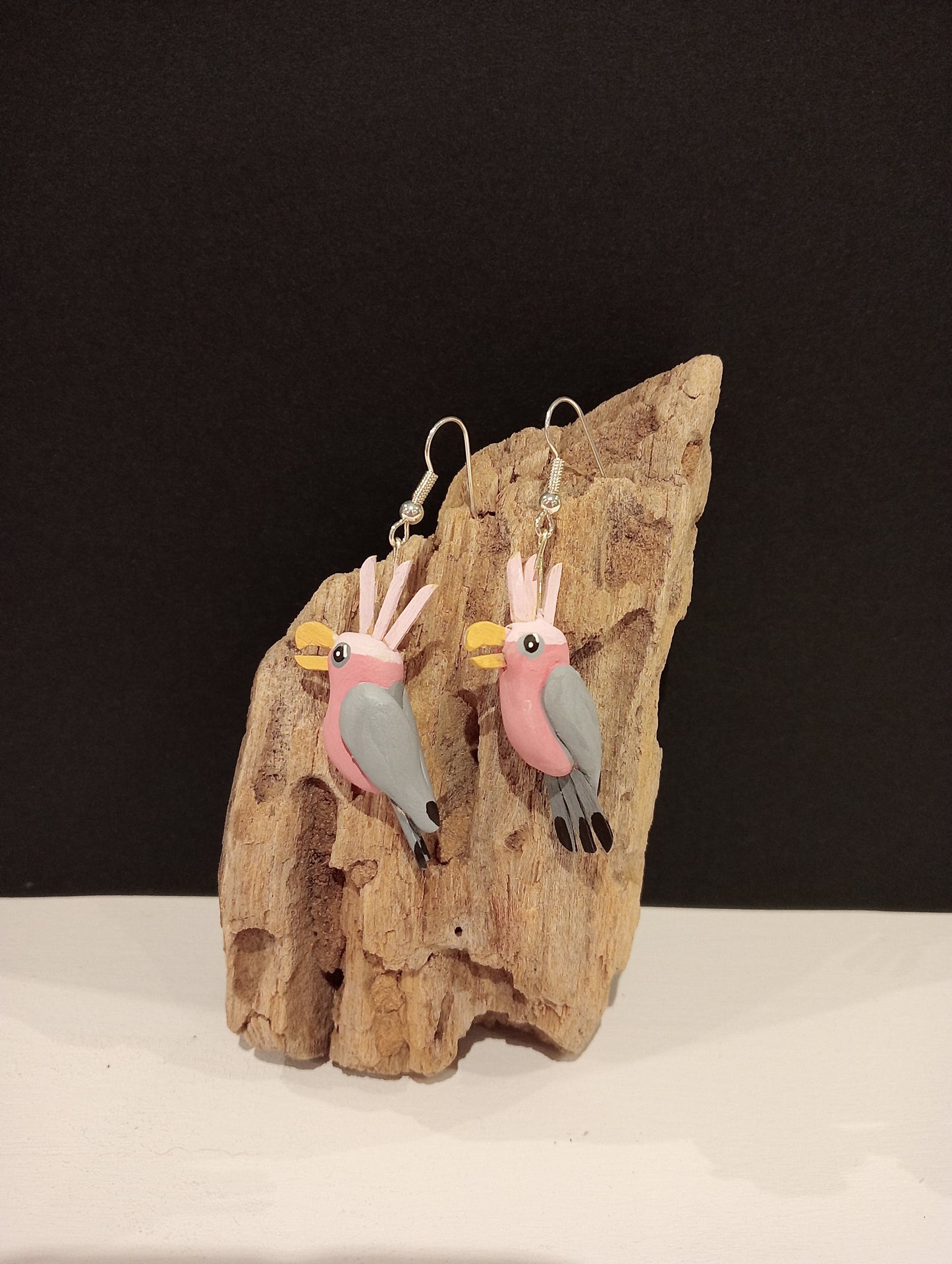 boucles d'oreilles oiseaux cacatoes rose