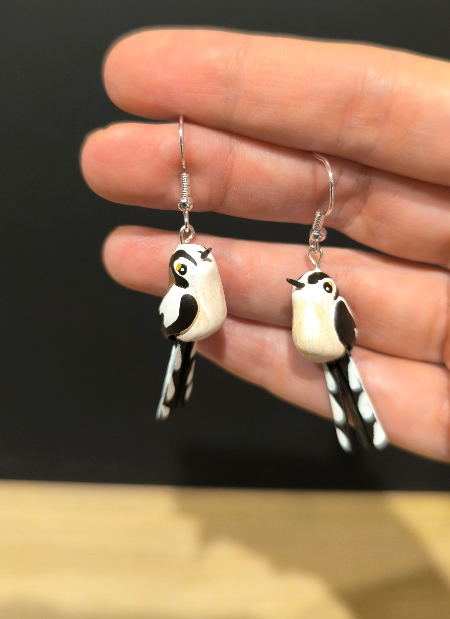Mésange à longue queue ( Orite) - boucles d'oreilles