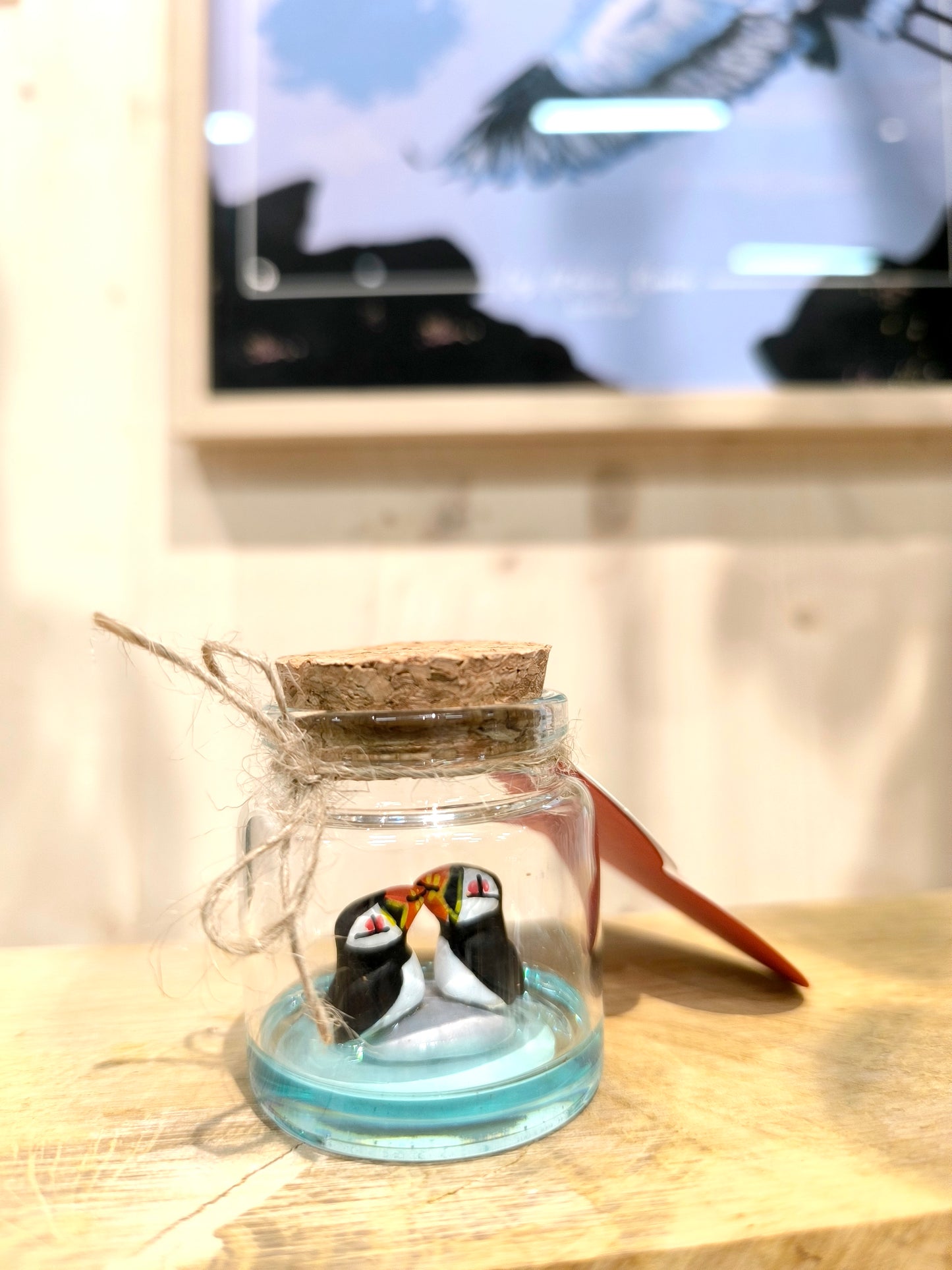 Puffin in courtship displays - Miniature in a "Minuscule" bottle