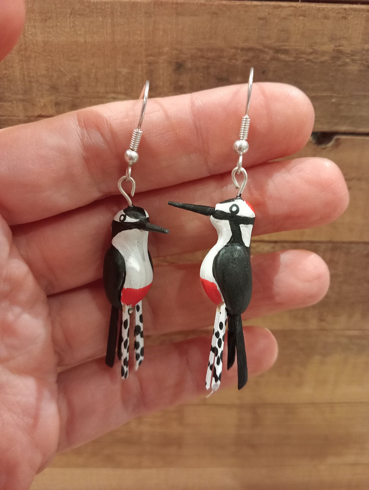 Bouclés d'oreilles oiseaux Pic épeiche