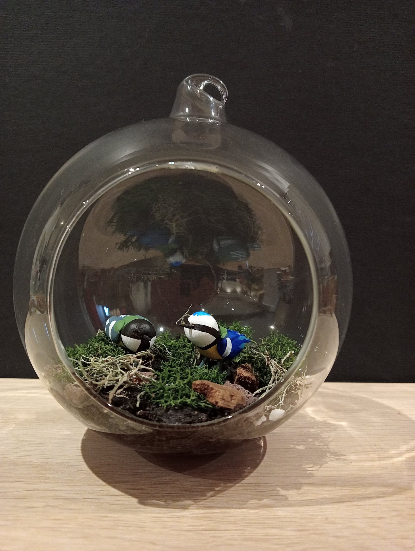 MESANGE BLEUE ET MESANGE CHARBONNIERE - Suspension "Grande bulle de rêve"