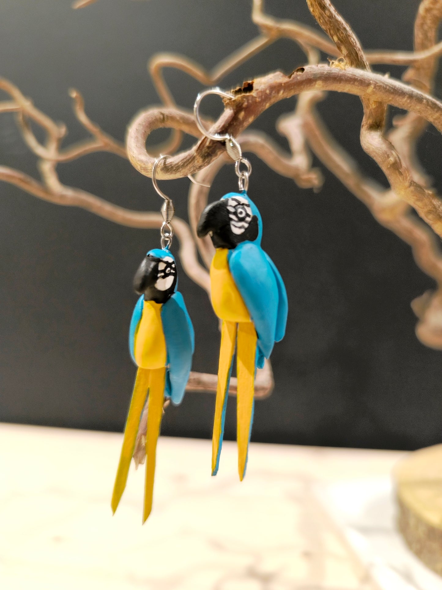 Ara bleu - boucles d'oreilles oiseaux