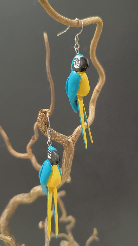 Ara bleu - boucles d'oreilles oiseaux