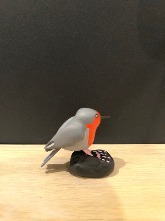 Figurine sculptée oiseau Rouge gorge. Fait main en France