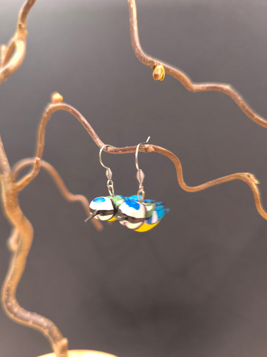 Boucles d'oreilles oiseaux Mésanges bleues fait main