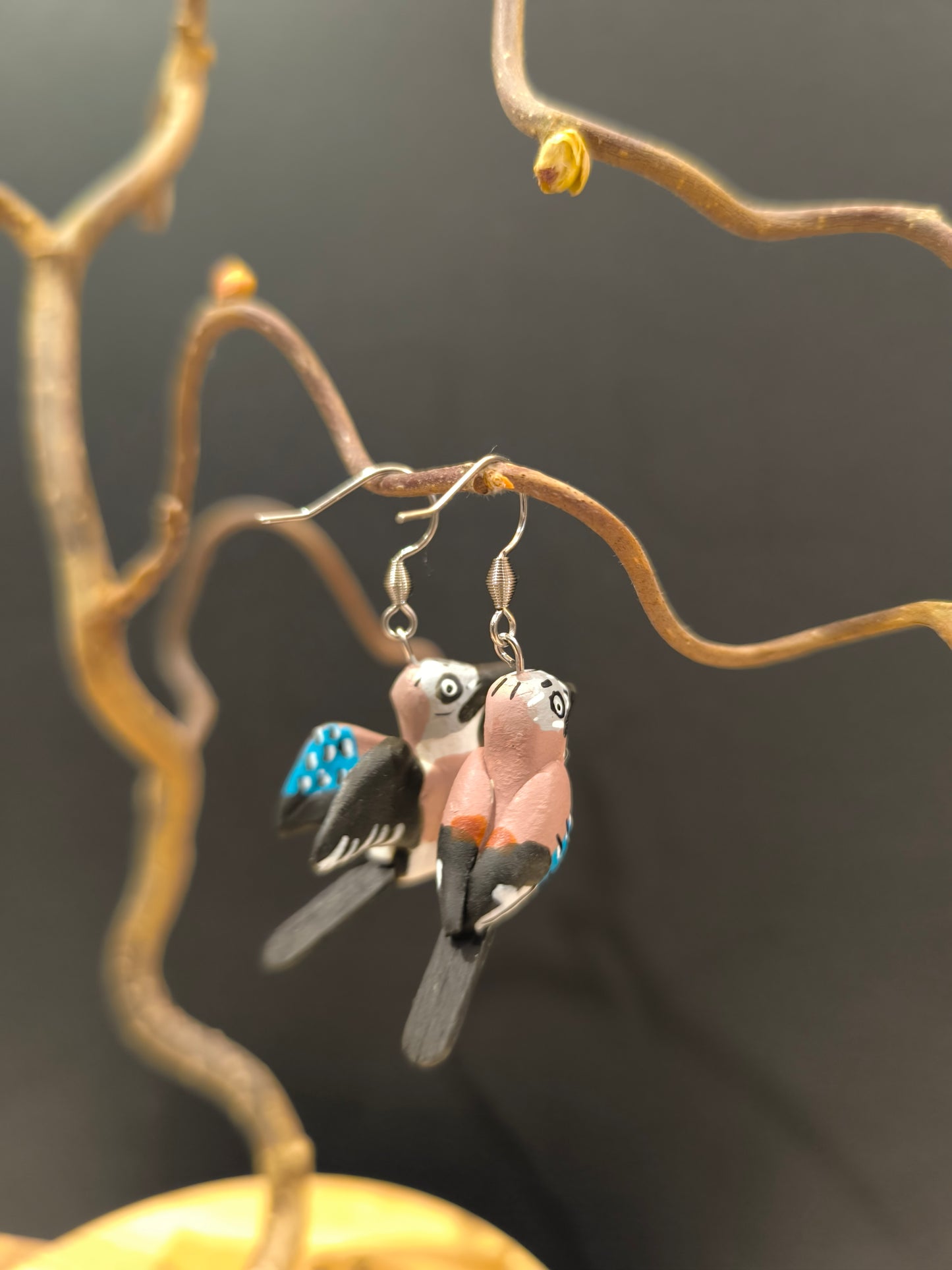 GEAI DES CHENES- Boucles d'oreilles oiseaux asymétriques