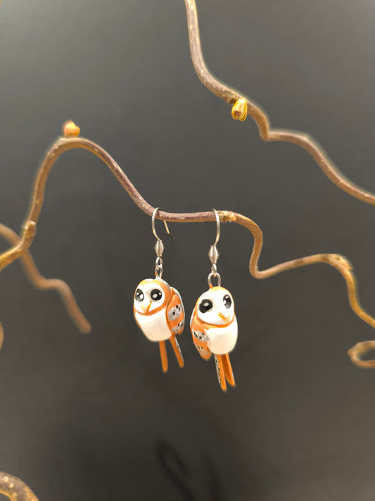 Boucles d'oreilles oiseaux sculptées Chouettes effraie