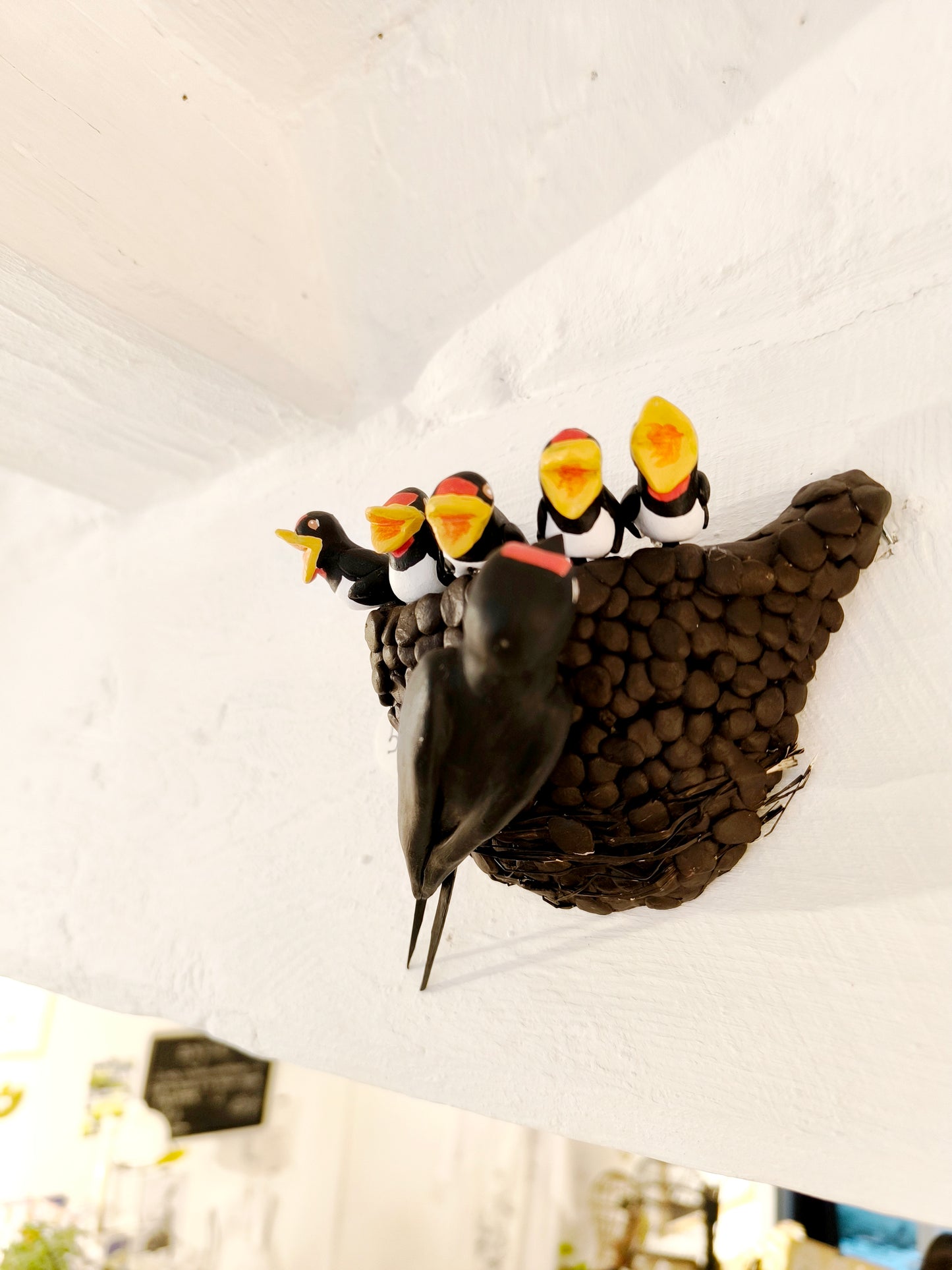 Sculpture nid d'hirondelle à suspendre en haut d'un mur ou d'une poutre