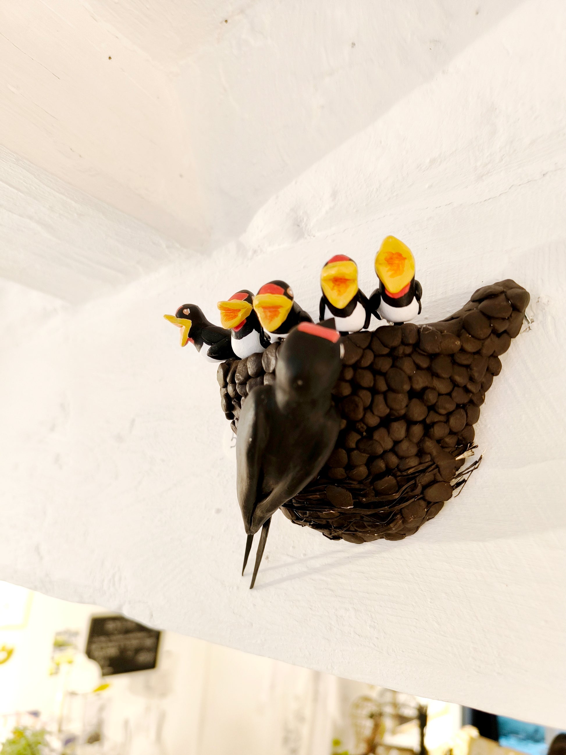 Sculpture nid d'hirondelle à suspendre en haut d'un mur ou d'une poutre