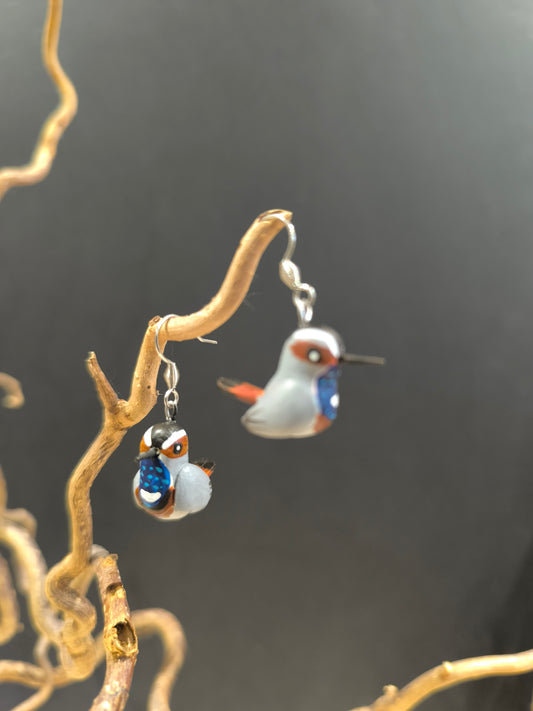 Gorge bleue à miroir- boucles d'oreilles oiseaux