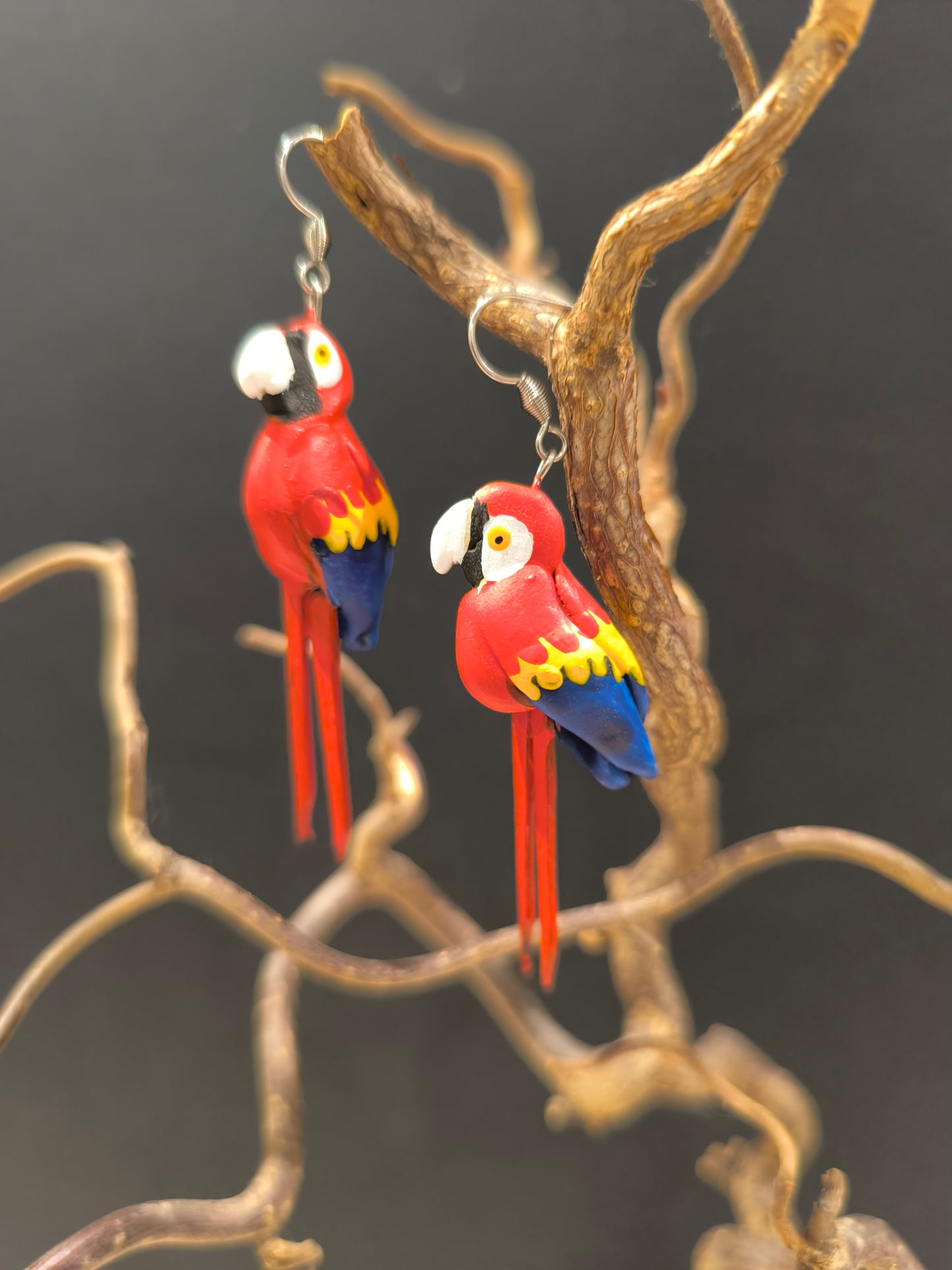 Ara rouge - boucles d'oreilles oiseaux
