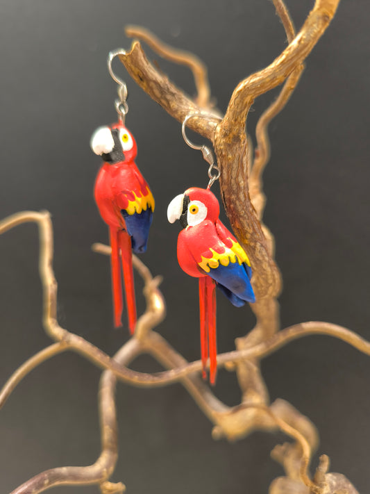 Ara rouge - boucles d'oreilles oiseaux