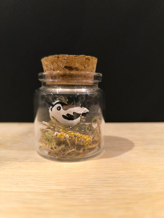 Figurine oiseau Orite à longue queue avec micro décor dans flacon de verre