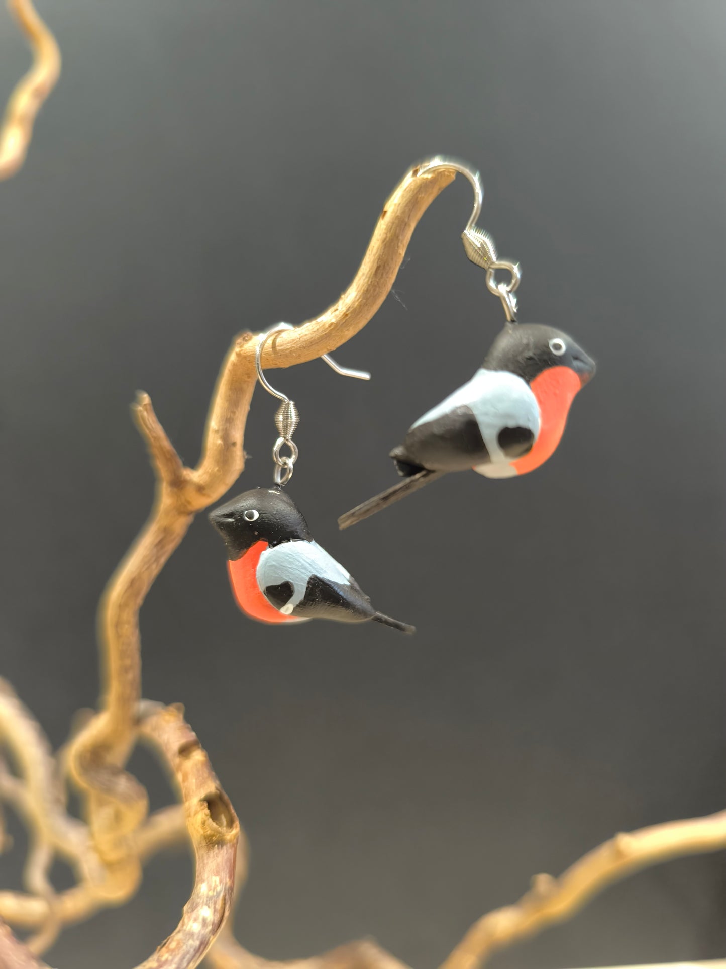Bouvreuil pivoine- boucles d'oreilles oiseaux