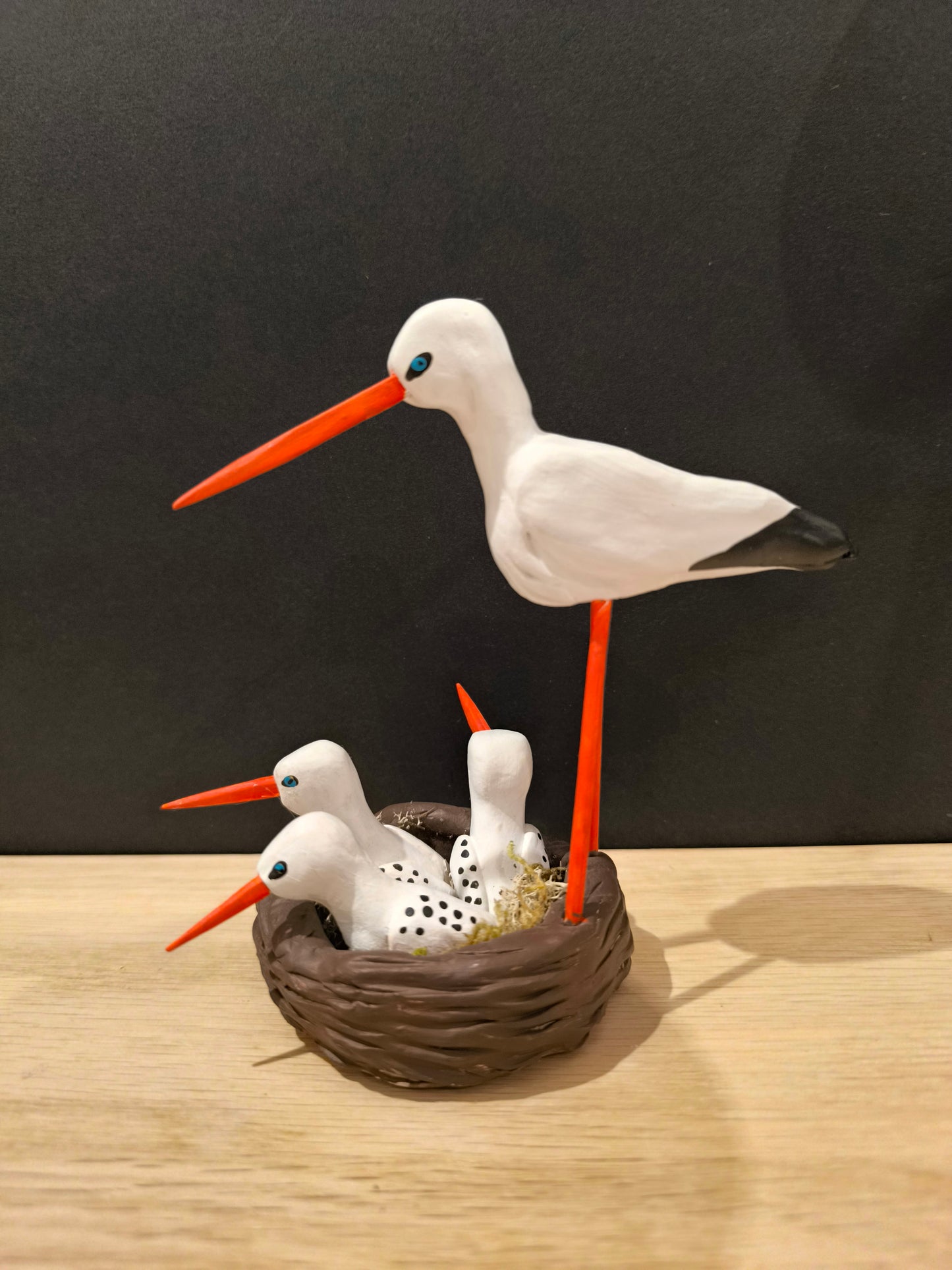 CIGOGNE avec ses 3 petits-Sculpture