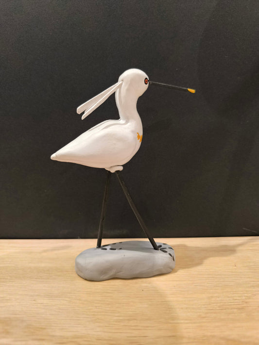 Figurine sculptée oiseau Spatule blanche. Fait main en France