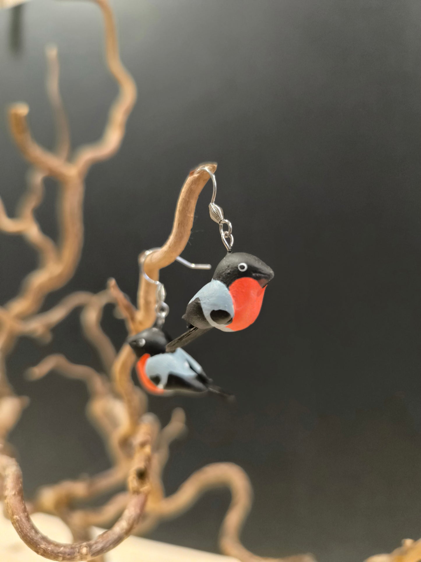 Bouvreuil pivoine- boucles d'oreilles oiseaux