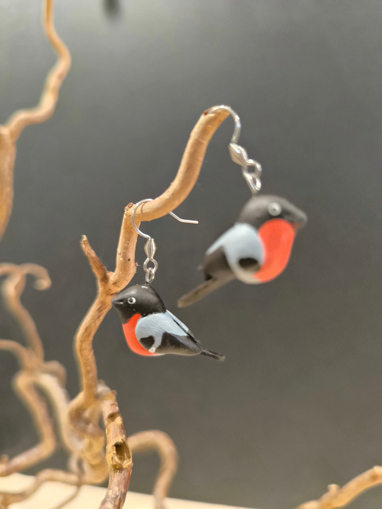 Bouvreuil pivoine- boucles d'oreilles oiseaux