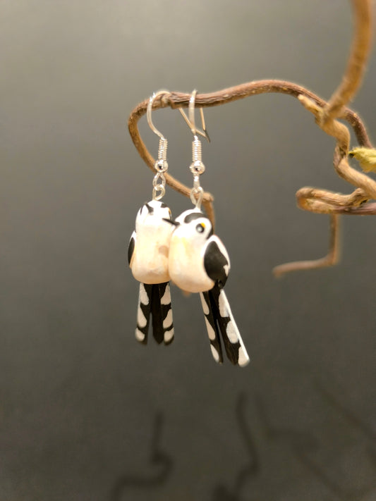 Boucles d'oreilles oiseau mésange à longue queue fait main