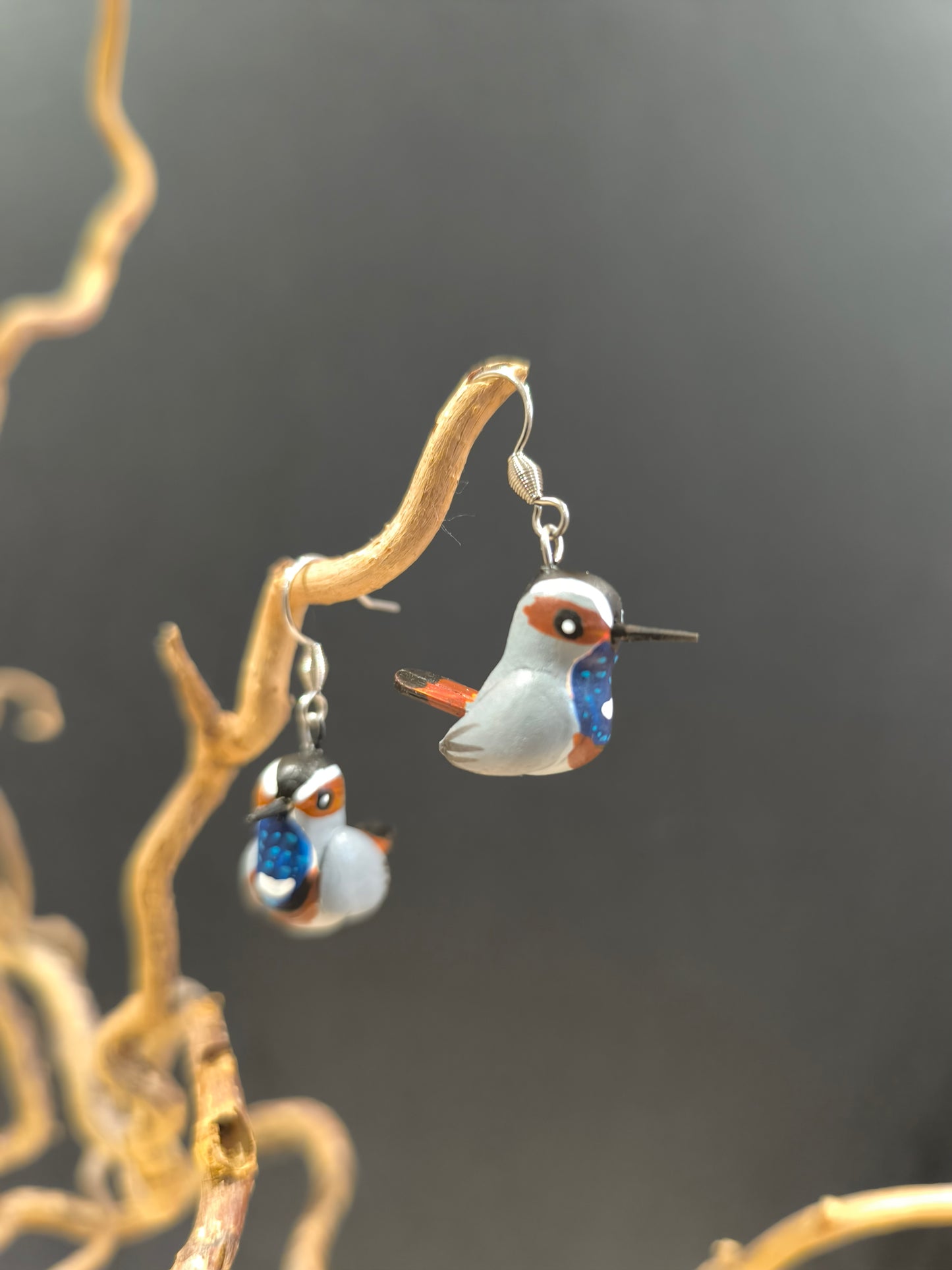 Gorge bleue à miroir- boucles d'oreilles oiseaux