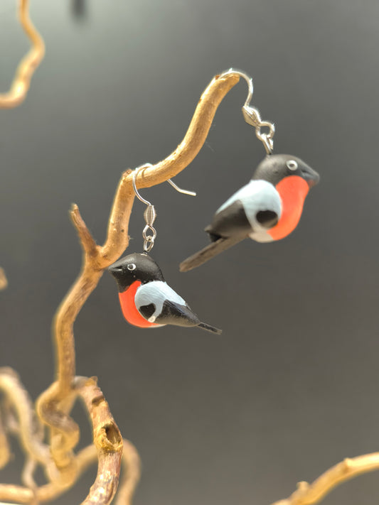 Bouvreuil pivoine- boucles d'oreilles oiseaux