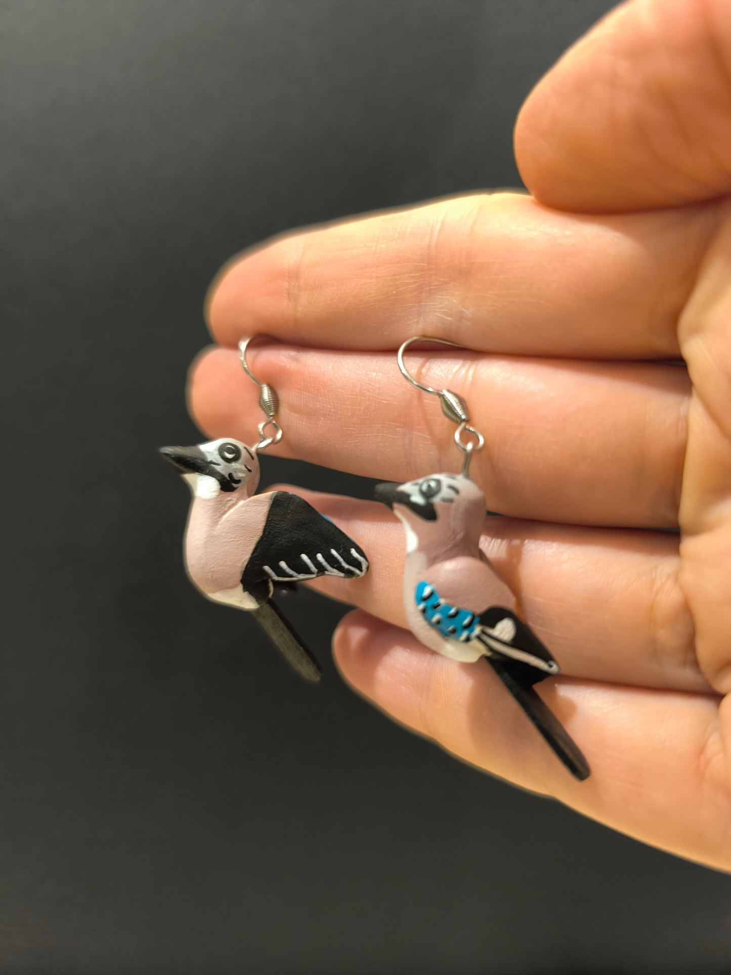 GEAI DES CHENES- Boucles d'oreilles oiseaux asymétriques