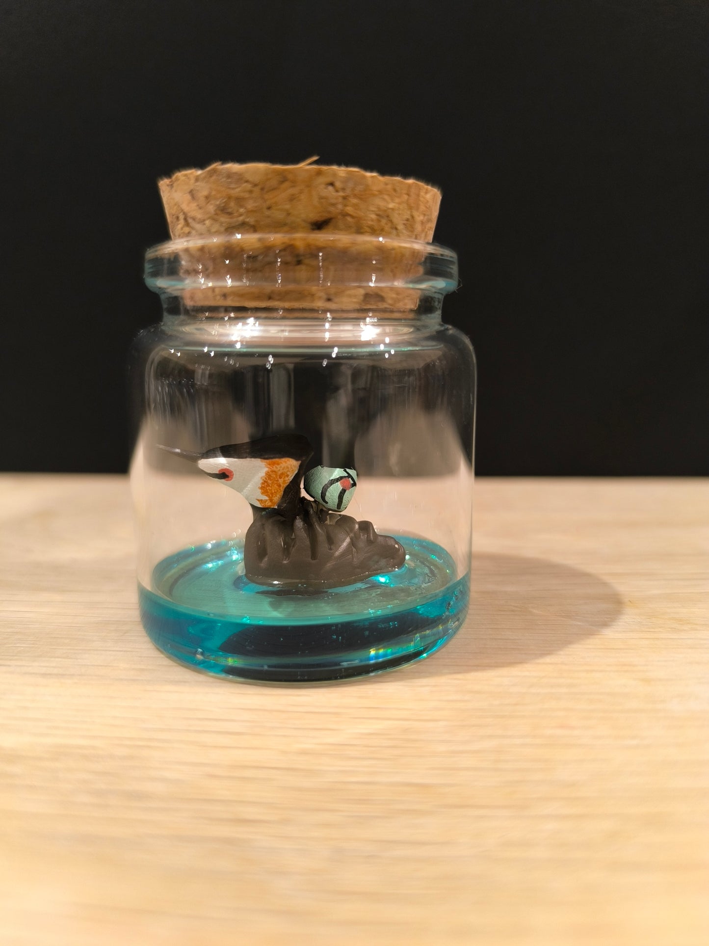 Grèbe huppé et son petit  - Miniature sous flacon "Minuscule"